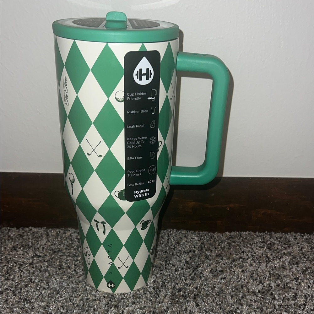 HydroJug Green and White Diamond Pattern Jug